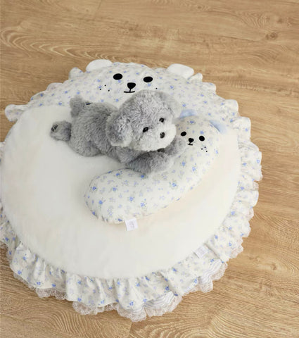 Beary Round Blue Floral Pet Cushion