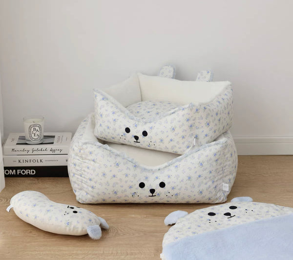 Beary Blue Floral Cushion Bed